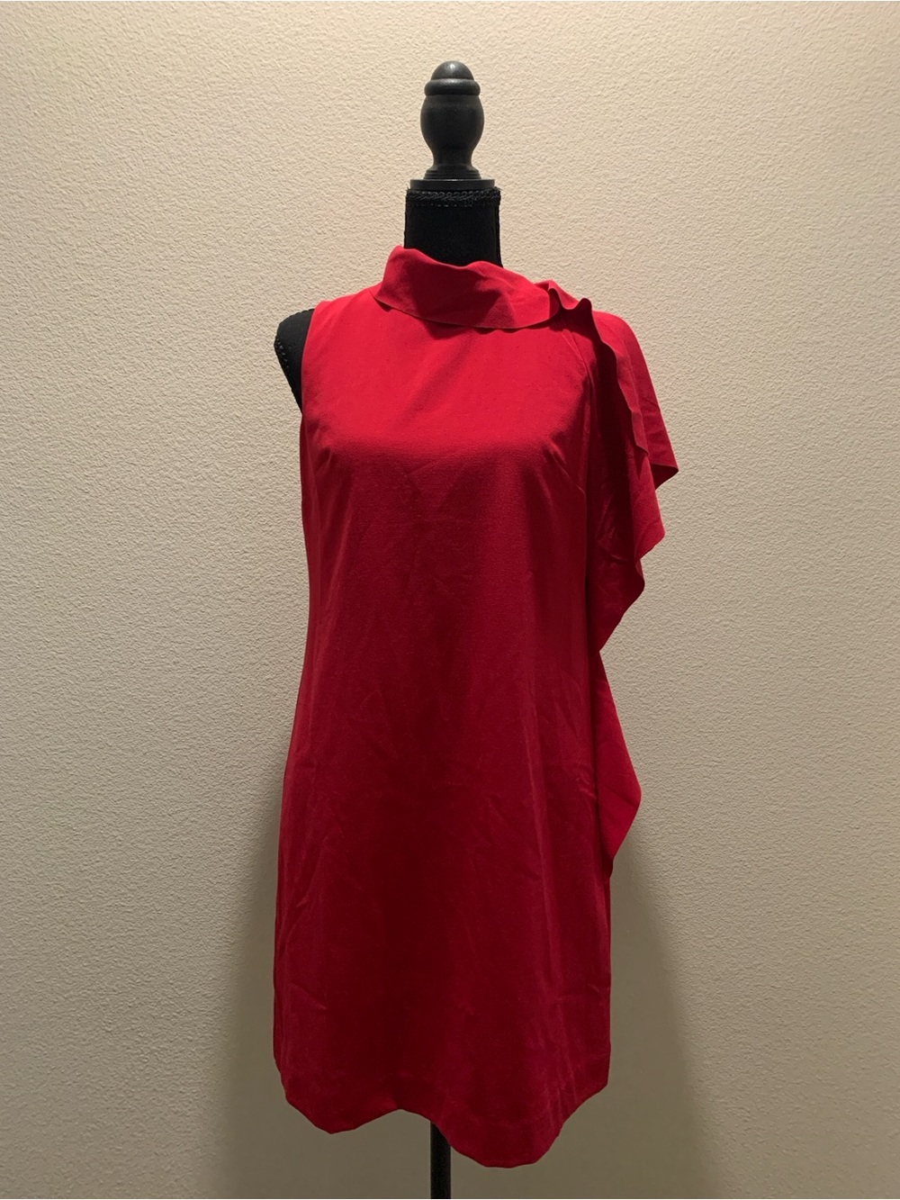 Vince Camuto One-Shoulder Red Ruffle Shift Dress (Size 4P)